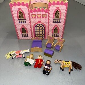 Melissa And Doug Fold And Go Wooden Princess Castle & Horse figures Drawbridge